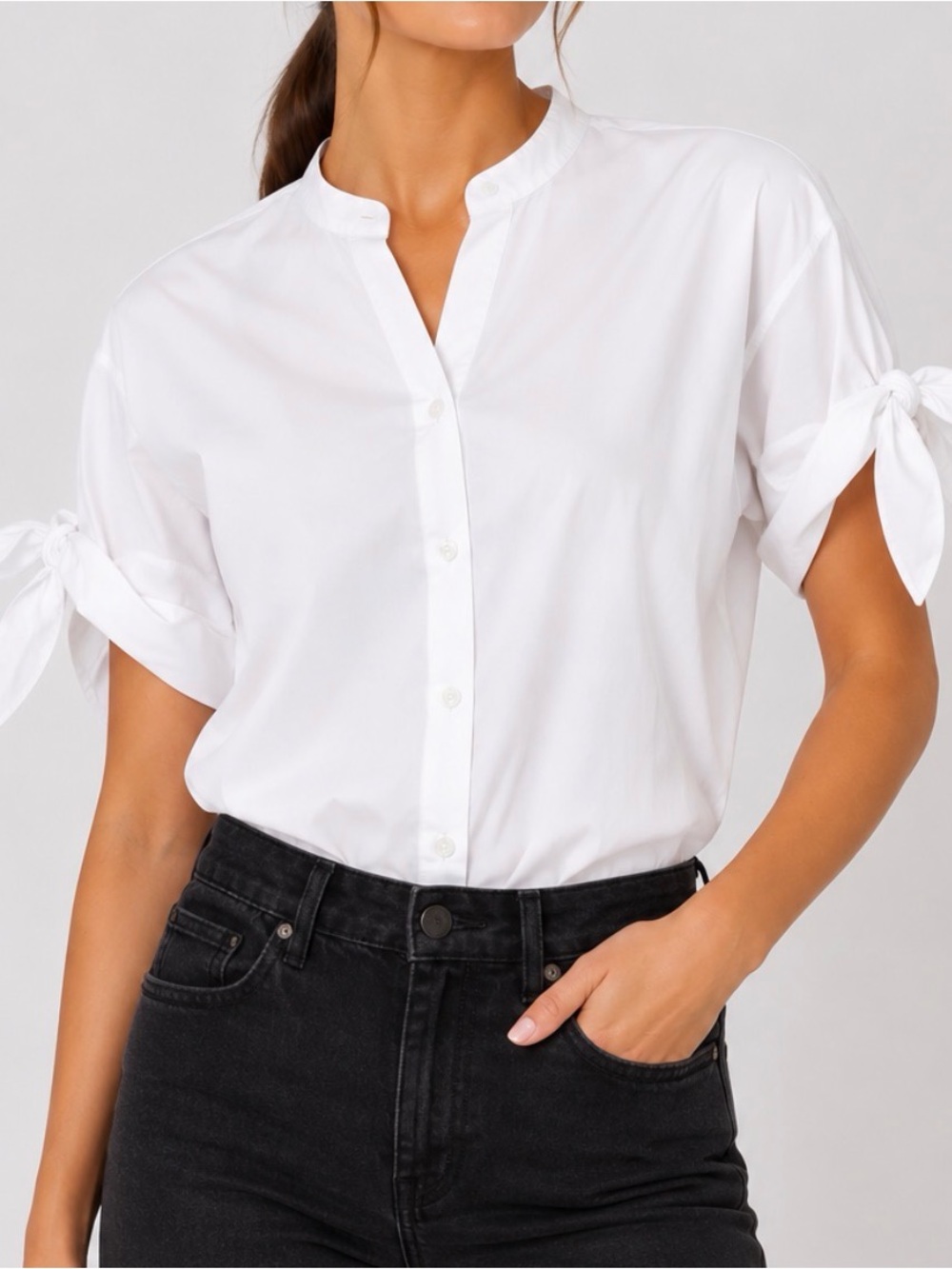 Veronica Beard White Tie Sleeve Button-Down Blouse Sz 4